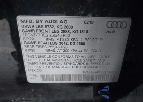 2018 Audi Sq5 3.0T Premium Plus z USA, uszkodzony, nr VIN WA1A4AFY4J2135591